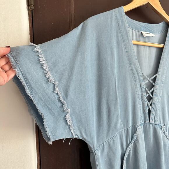 SUBOO | Dubious Hemingway Denim Chambray Raw Hem Dress Swim Cover Up| Sz 6 - Picture 6 of 10
